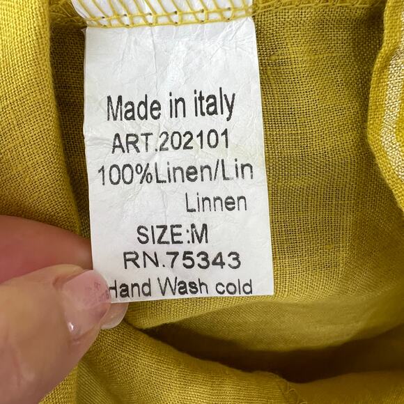 Lungo L'Arno Yellow White M Top Striped Round Neck 3/4 Sleeve Ruffle ITALY - Picture 8 of 9